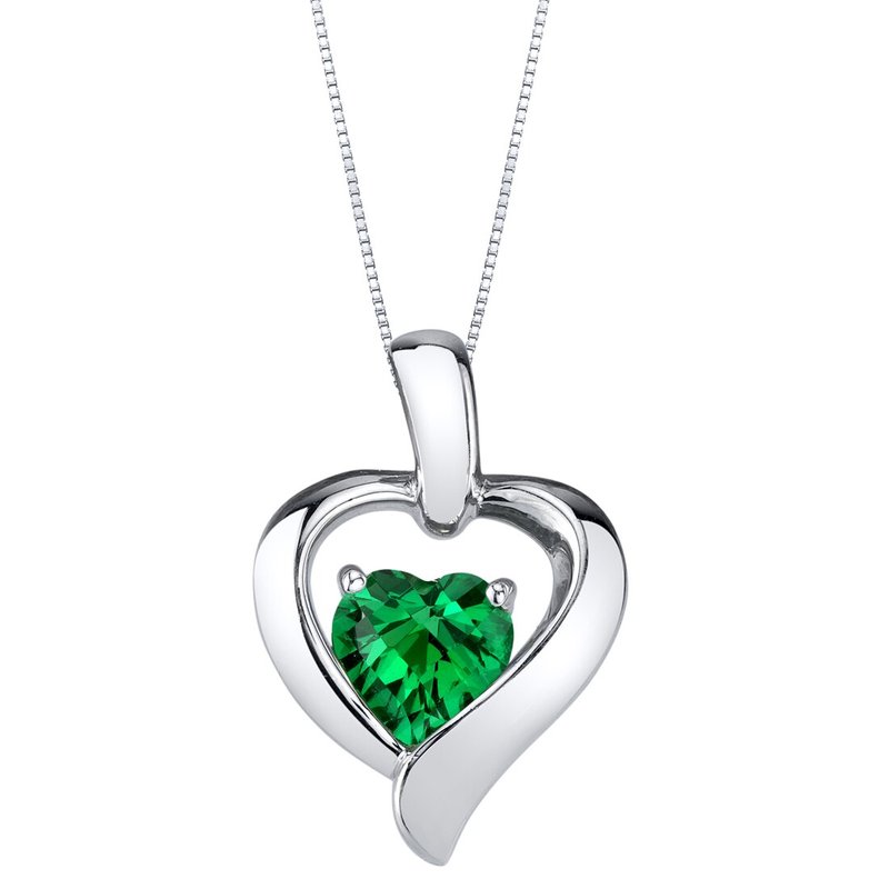 Peora Simulated Emerald Sterling Silver Heart In Heart Pendant Necklace In Green