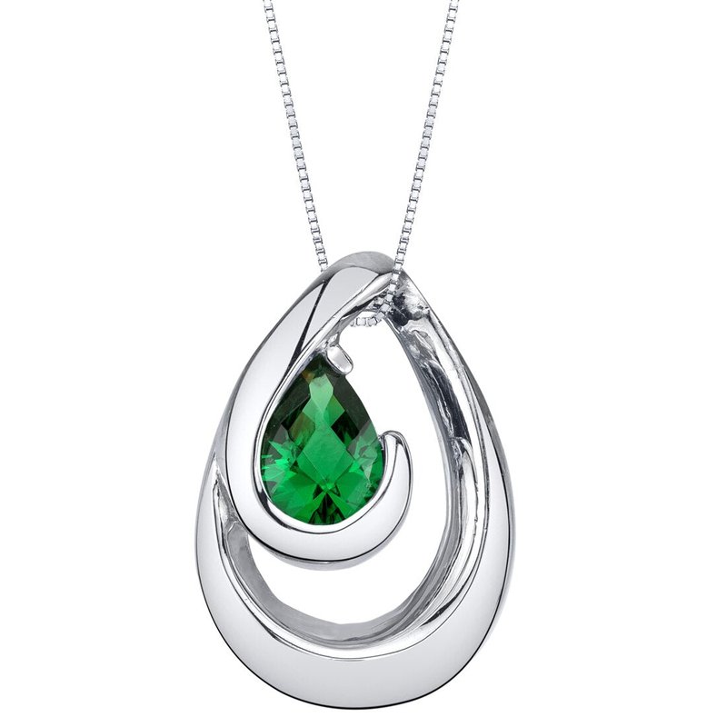 Peora Simulated Emerald Sterling Silver Wave Pendant Necklace In Green