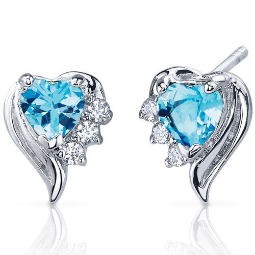 Peora Swiss Blue Topaz Earrings Sterling Silver Heart Shape 1 Carats
