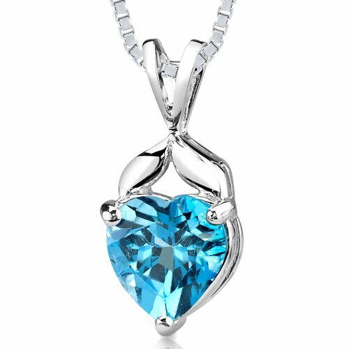 Peora Swiss Blue Topaz Pendant Necklace Sterling Silver Heart 3 Carat
