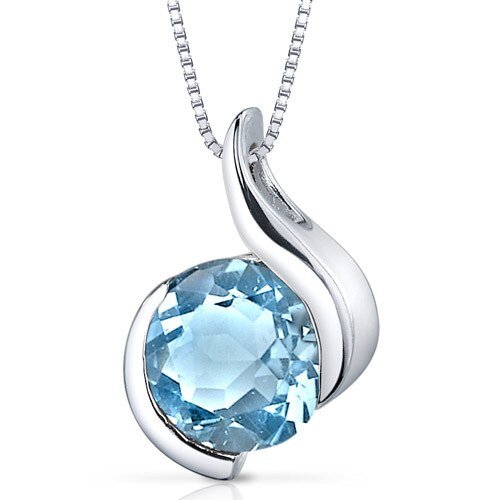 Peora Swiss Blue Topaz Pendant Sterling Silver Round 2.25 Carats In Grey