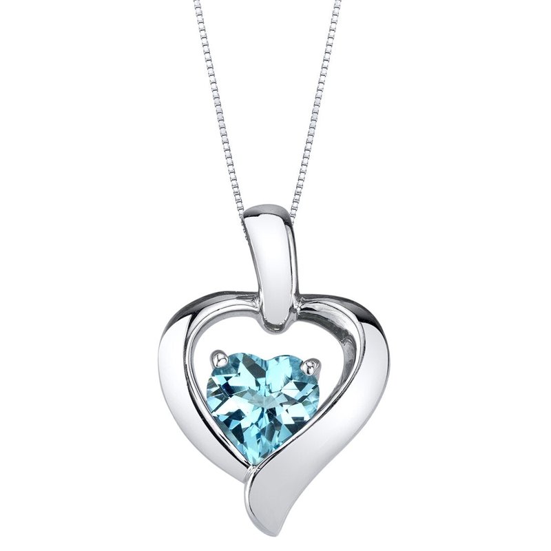 Peora Swiss Blue Topaz Sterling Silver Heart In Heart Pendant Necklace In Grey