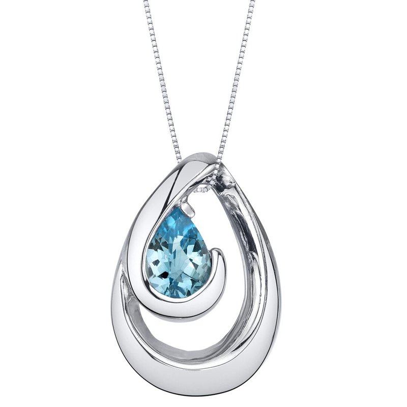 Peora Swiss Blue Topaz Sterling Silver Wave Pendant Necklace In Grey