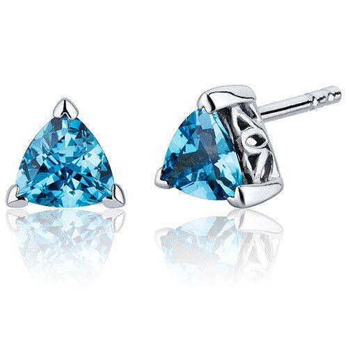 Peora Swiss Blue Topaz Stud Earrings Sterling Silver Trillion Cut