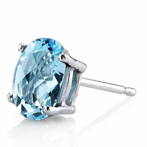 Shop Peora Topaz Stud Earrings 14 Kt White Gold Oval 2 Carats In Blue