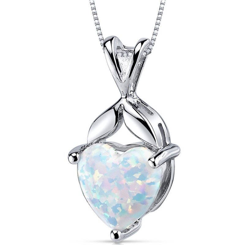 Peora White Opal Pendant Necklace Sterling Silver Heart 2.5 Carats In Blue