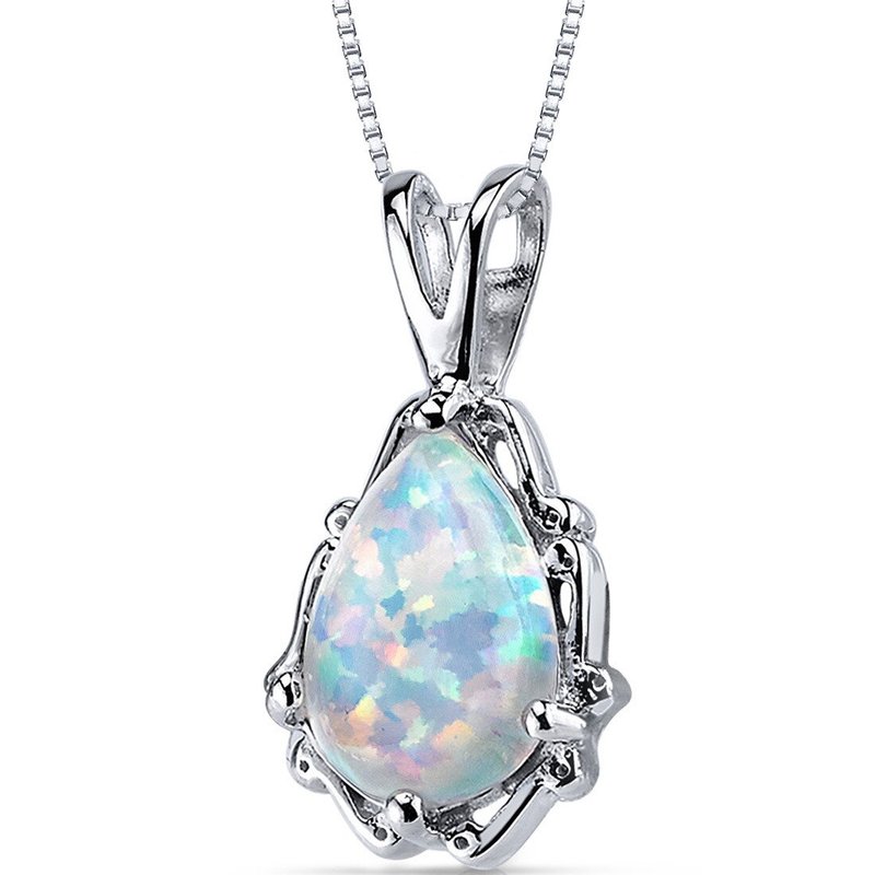 Peora White Opal Pendant Necklace Sterling Silver Pear 1.5 Carats