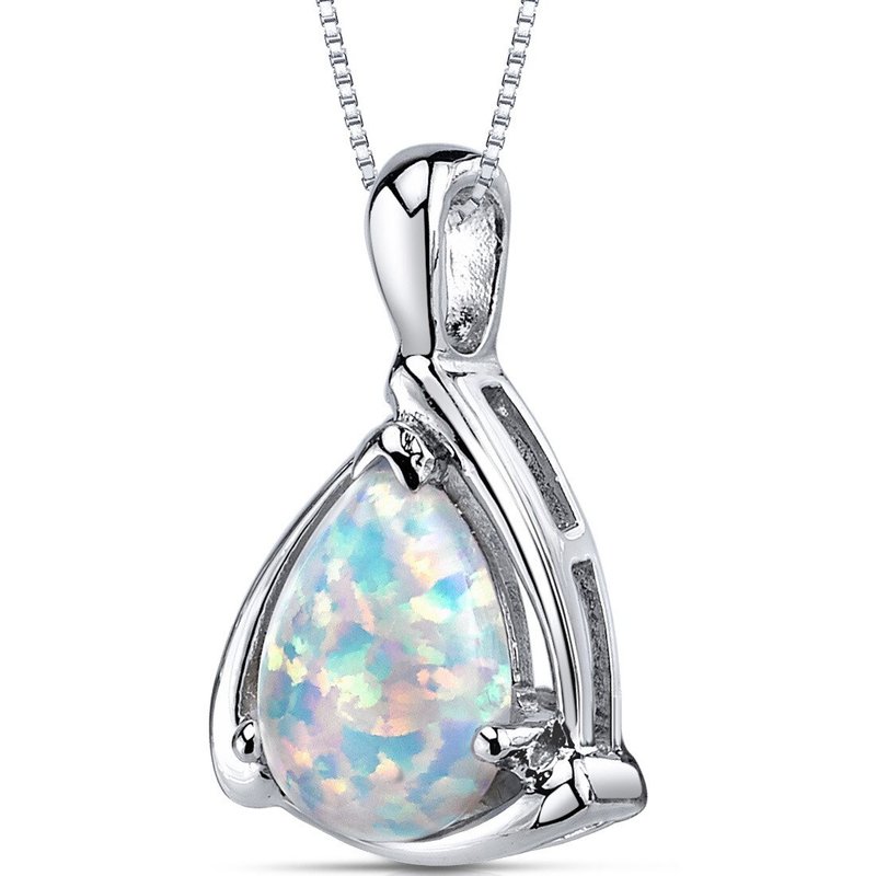 Peora White Opal Pendant Necklace Sterling Silver Pear In Grey