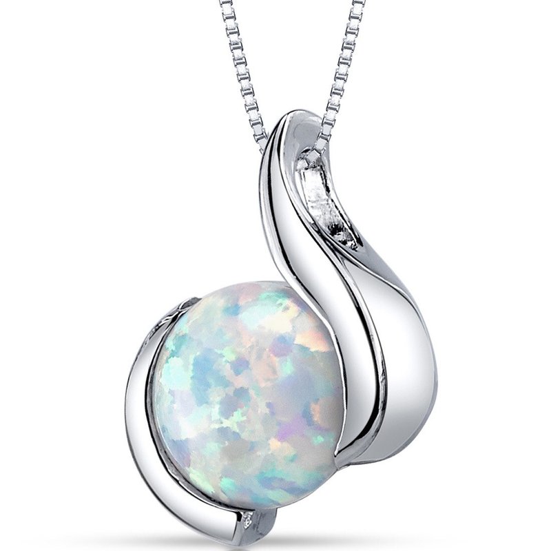 Peora White Opal Pendant Necklace Sterling Silver Round 1.75 Carats
