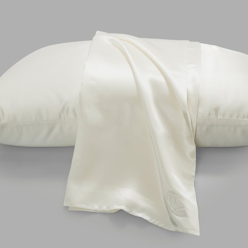 Perle Silk Silk Pillowcase With Embroidery In White