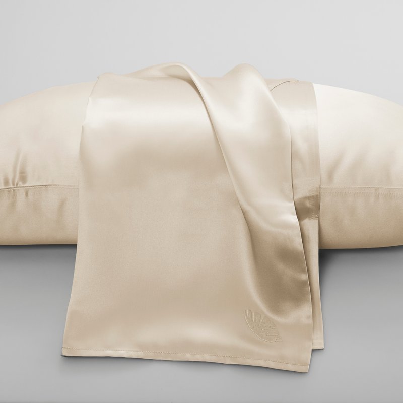 Perle Silk Silk Pillowcase With Embroidery In Brown