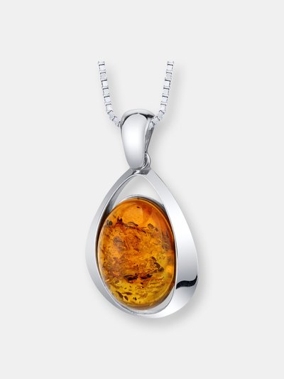 Pero Amber Large Pendant Necklace Sterling Silver Cognac Oval product