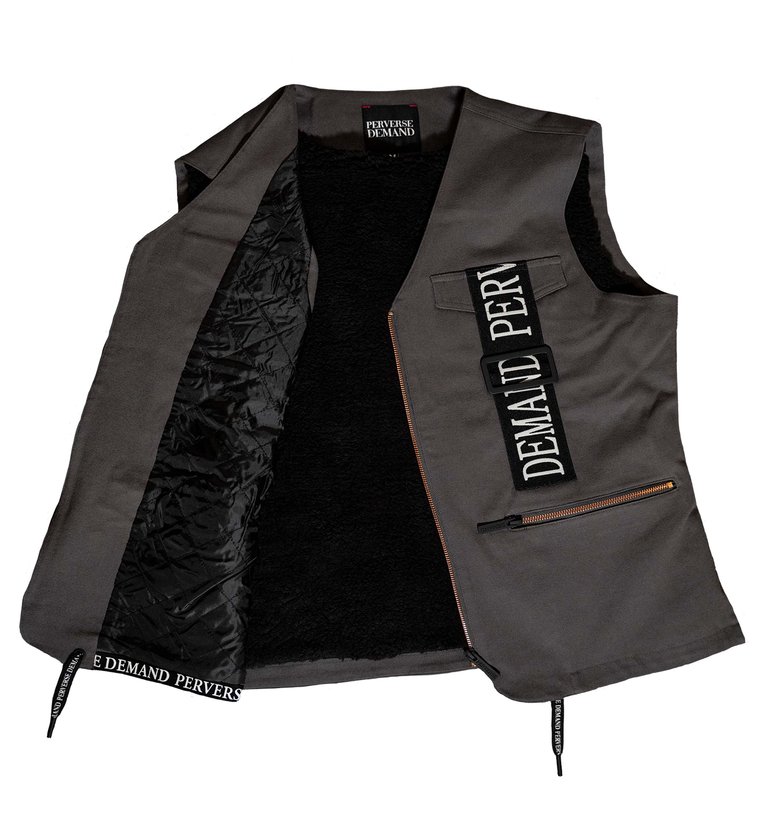 Perverse Demand Charcoal Grey Sherpa Lined Woven Vest | Verishop