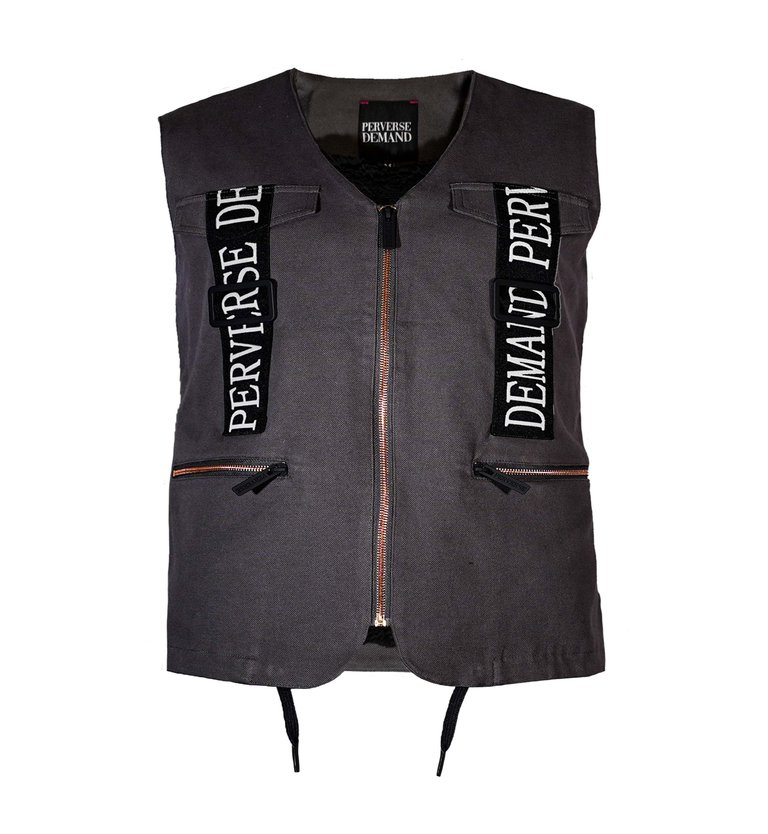 Perverse Demand Charcoal Grey Sherpa Lined Woven Vest | Verishop