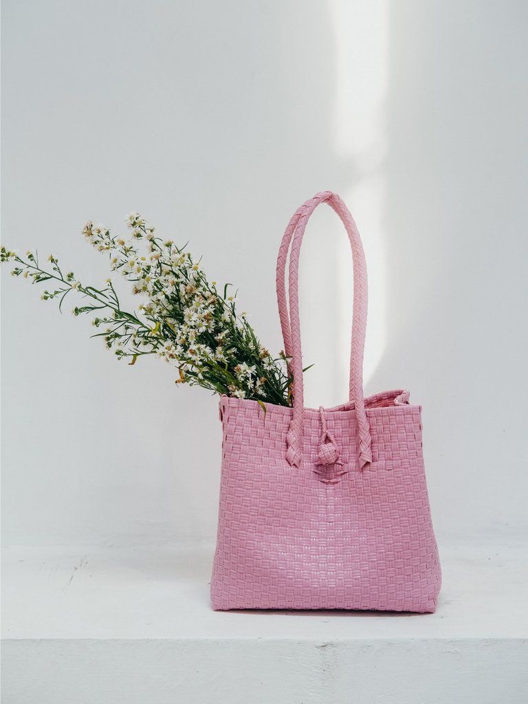 Darla Recycled Plastic Woven Tote - Bubblegum Pink - Pink Haley