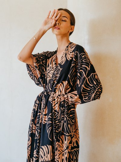 Pink Haley Tropical Palm Leaf Kimono in Black product