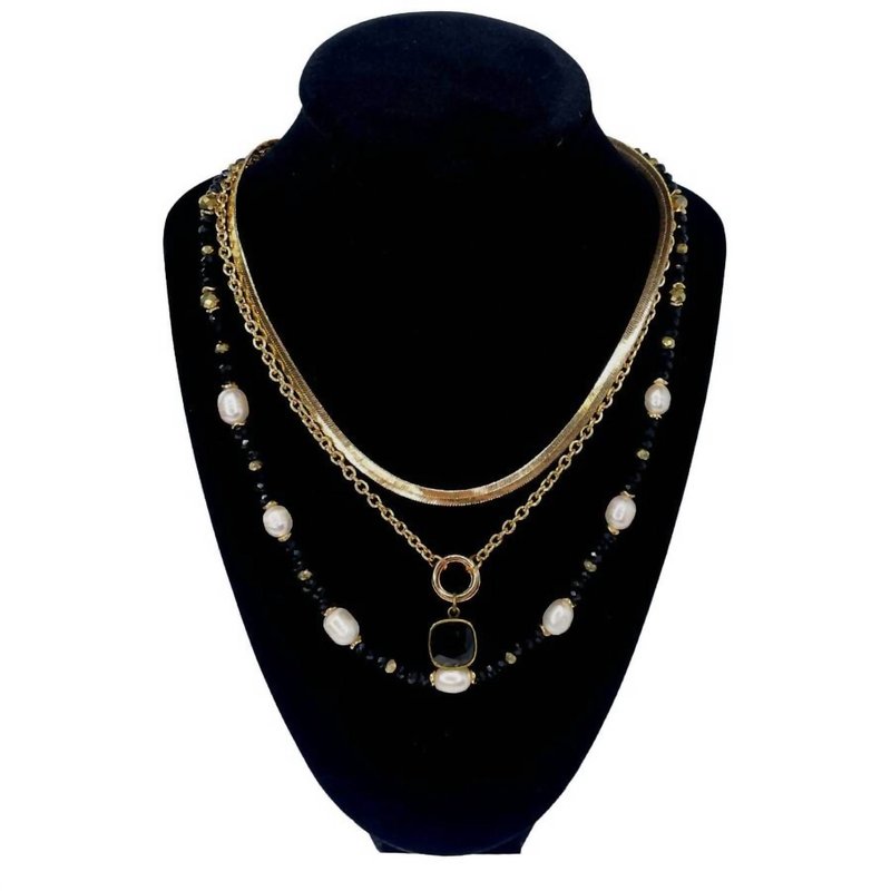Shop Pink Panache Women's 3 Layered Necklace In Black/pearl