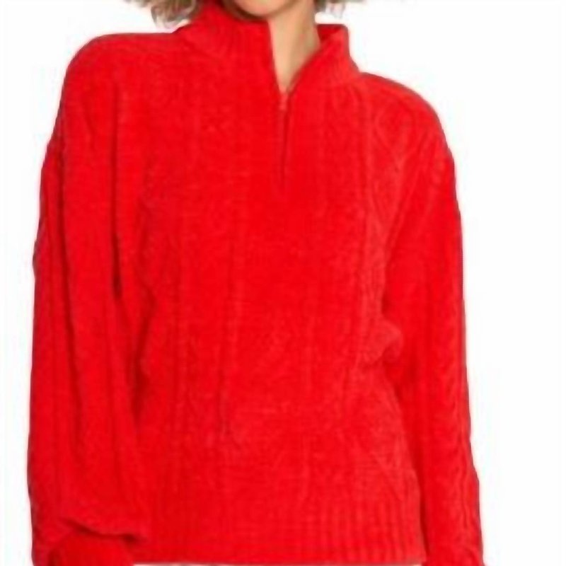 Shop Pj Salvage Festive Cable Knit Quarter Zip In Red