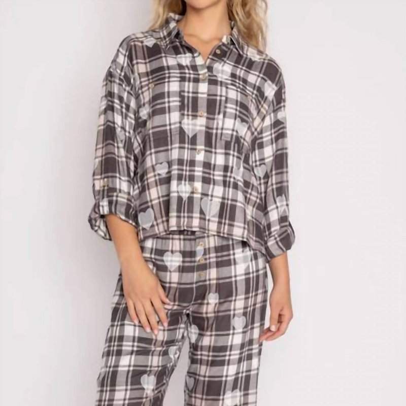 Pj Salvage Mad For Plaid Long Sleeve Pajama Top In Grey
