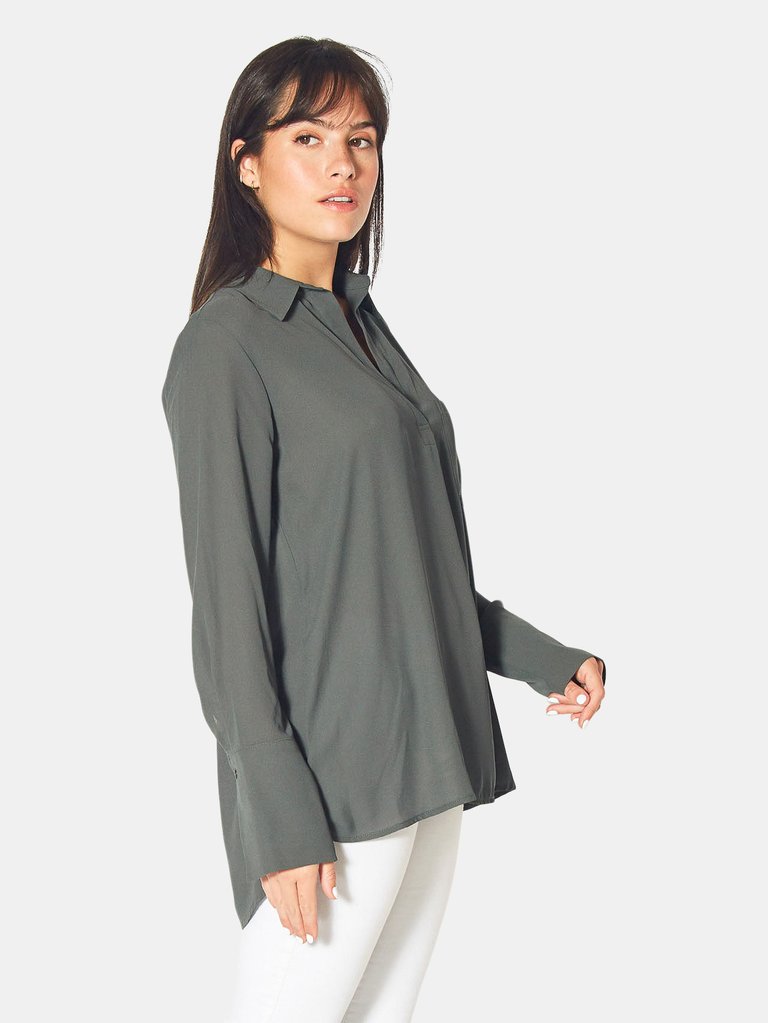 Long-Sleeve Gathered-Back Blouse In Cypress