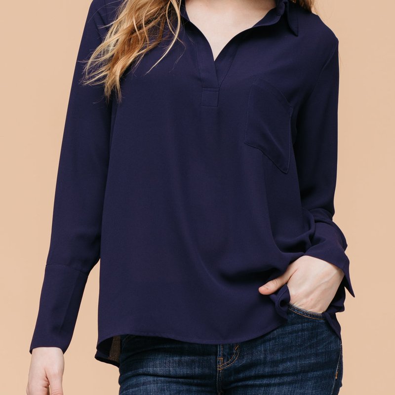 Pleione Long-sleeve Gathered-back Blouse In Blue