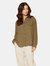 Pleione Solid Low Back Button Shirt - Olive