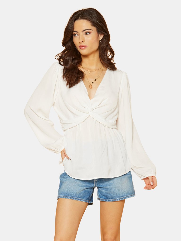 V-Neck Twist Front Tunic Top - Ivory