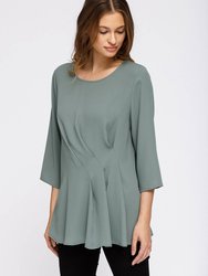Women's 3/4 Sleeve Pleated Blouse Top - Sage