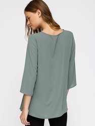 Women's 3/4 Sleeve Pleated Blouse Top