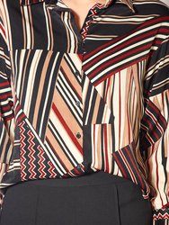 Women's Multi Stripe Button Up Collared Blouse