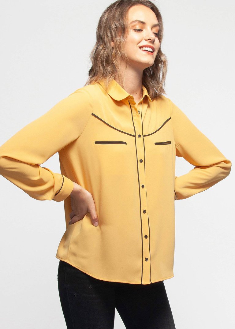 Women's Rounded Collar Button Down Shirt Blouse - Honey