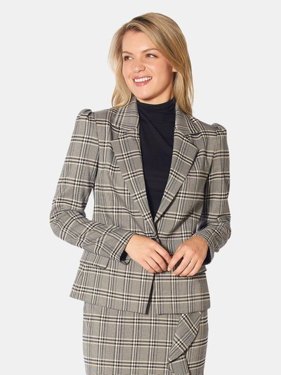 Pleione Women's Span Plaid Notch Collar Tweed Blazer In Black Plaid product