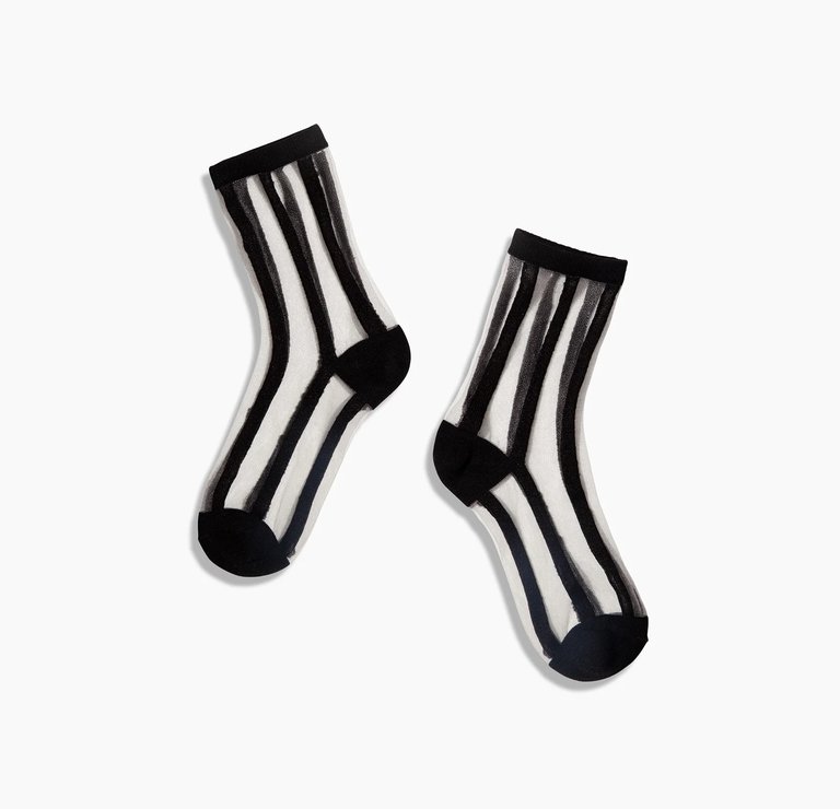 Sheer Socks in Black Lines - Black