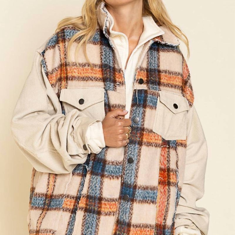 Shop Pol Collared Button Down Plaid Shacket In Brown