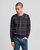Crew Neck Multicolored Jacquard Knit Sweater With Highland Plaid Pattern - Purple