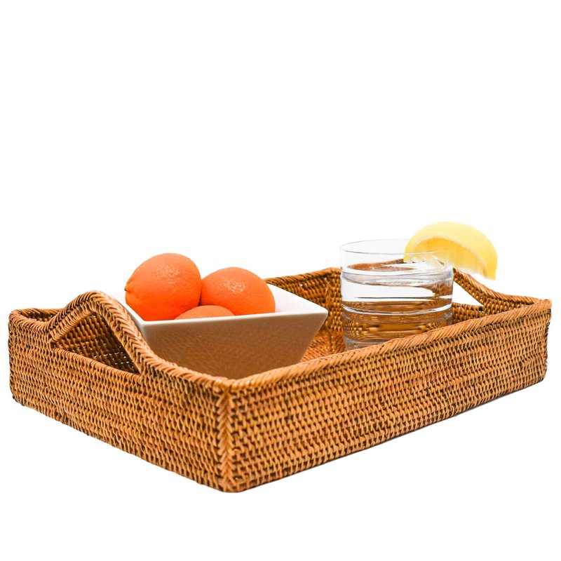Poppy & Sage Rattan Tray With Handles In Brown