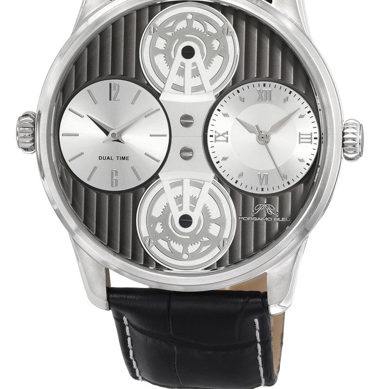 Porsamo Bleu Benedict Men's Two Movement Silver And Grey Watch, 1161bbel In Black