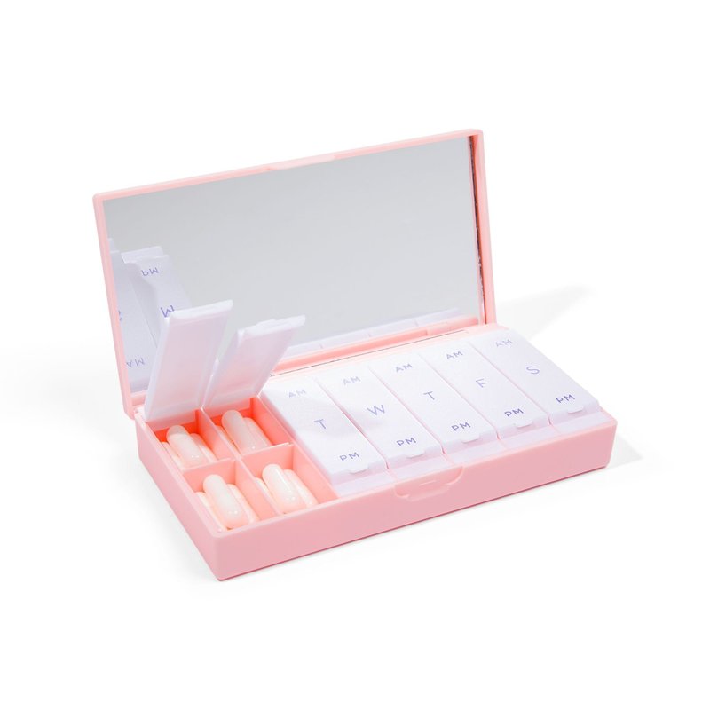 Port And Polish Blush Pink Am/pm Pill Box In White