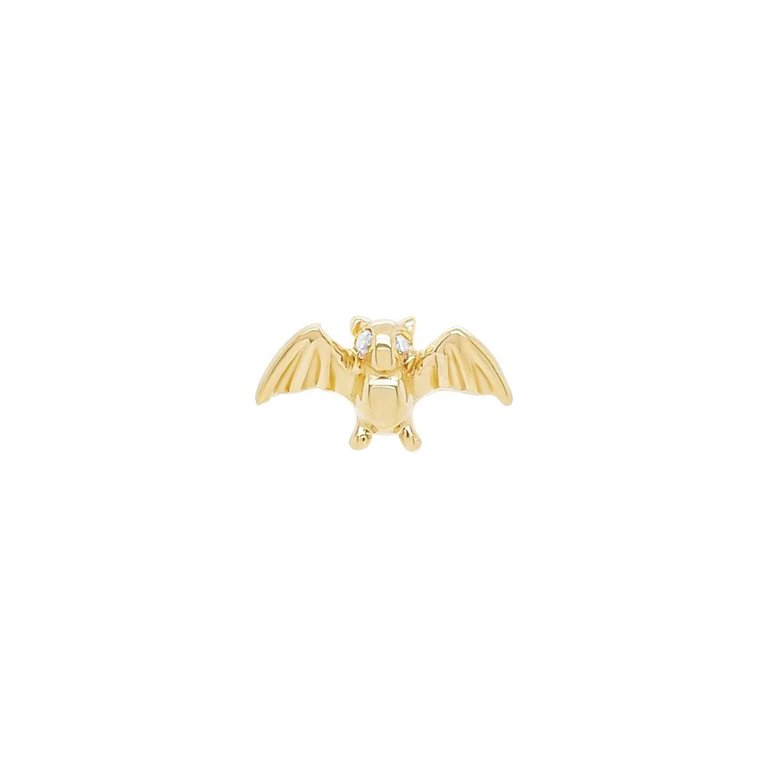 Mini Bat Threaded Flat Back Earring | .5GMS .01CT | Single - Yellow Gold Diamond