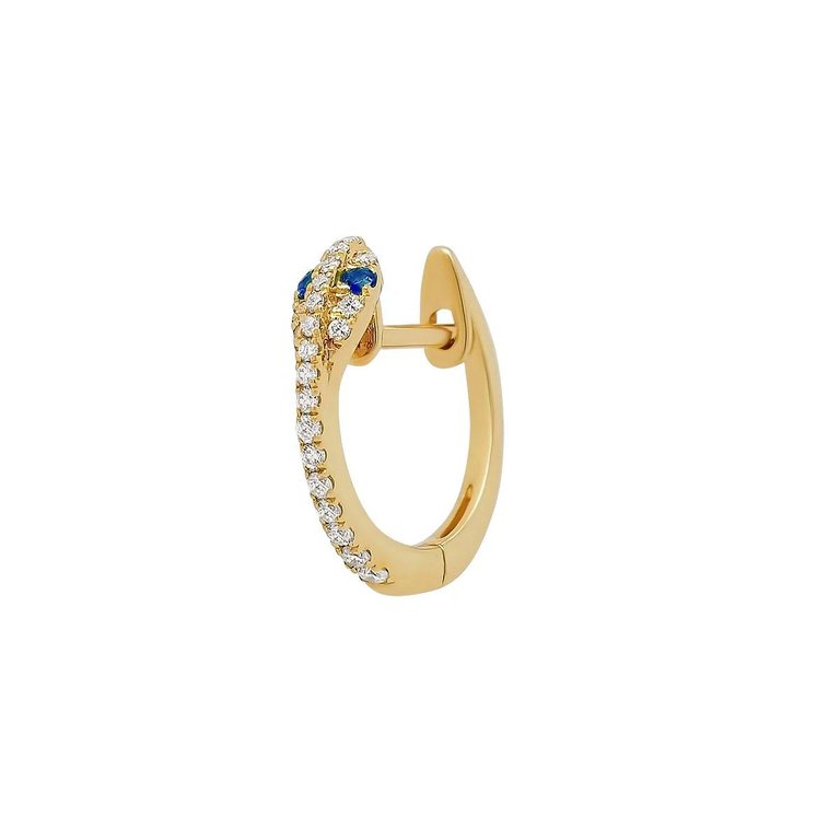 Mini Diamond Snake Hoop - Sapphire Eyes | .85GMS .09CT | Single - Yellow Gold Sapphire