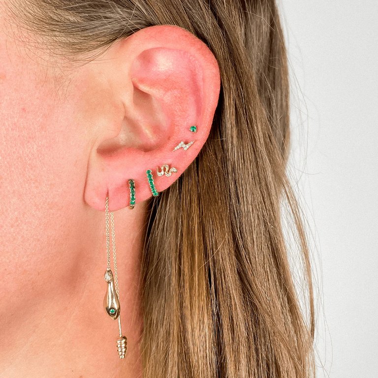Mini Snake Threaded Flat Back Earring | .40GMS .02CT | Single - Yellow Gold Diamond