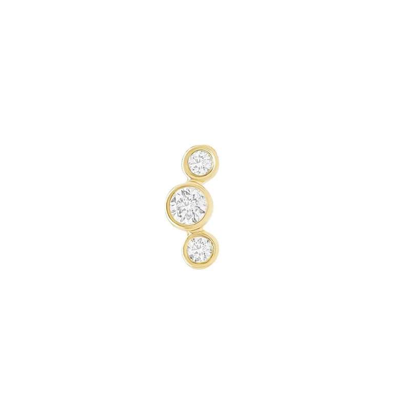 Open Curve 3 Diamond Threaded Flat Back Earring | .3GMS .07CT | Single - Yellow Gold Diamond