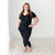 Black Ribbed Women's Short Sleeve Loungewear - Black