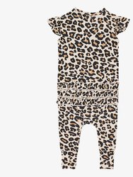 Lana Leopard Tan Ruffled Cap Sleeve Romper