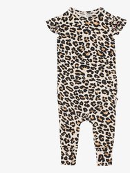 Lana Leopard Tan Ruffled Cap Sleeve Romper - Tan