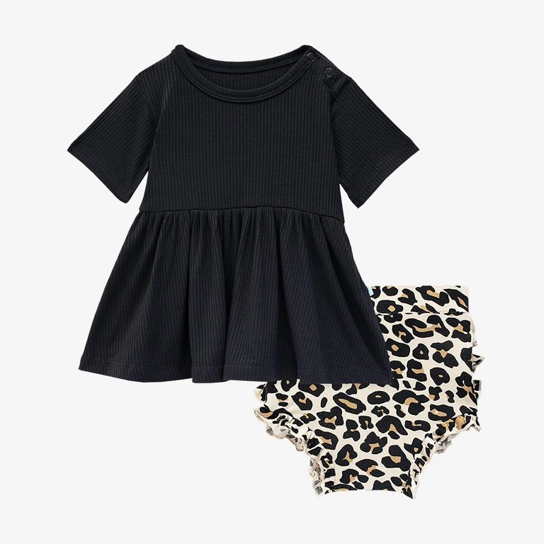 Lana Leopard Tan Short Sleeve Peplum Ruffled Bummie Set - Tan