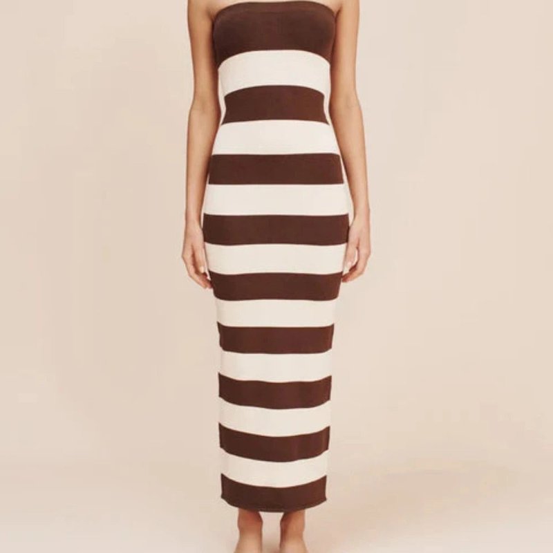 Shop Posse Theo Strapless Dress Chocolate Stripe In Brown