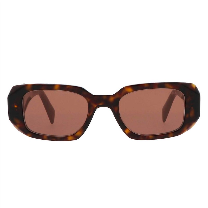 Shop Prada Rectangle Plastic Sunglasses With Brown Mirror Lens