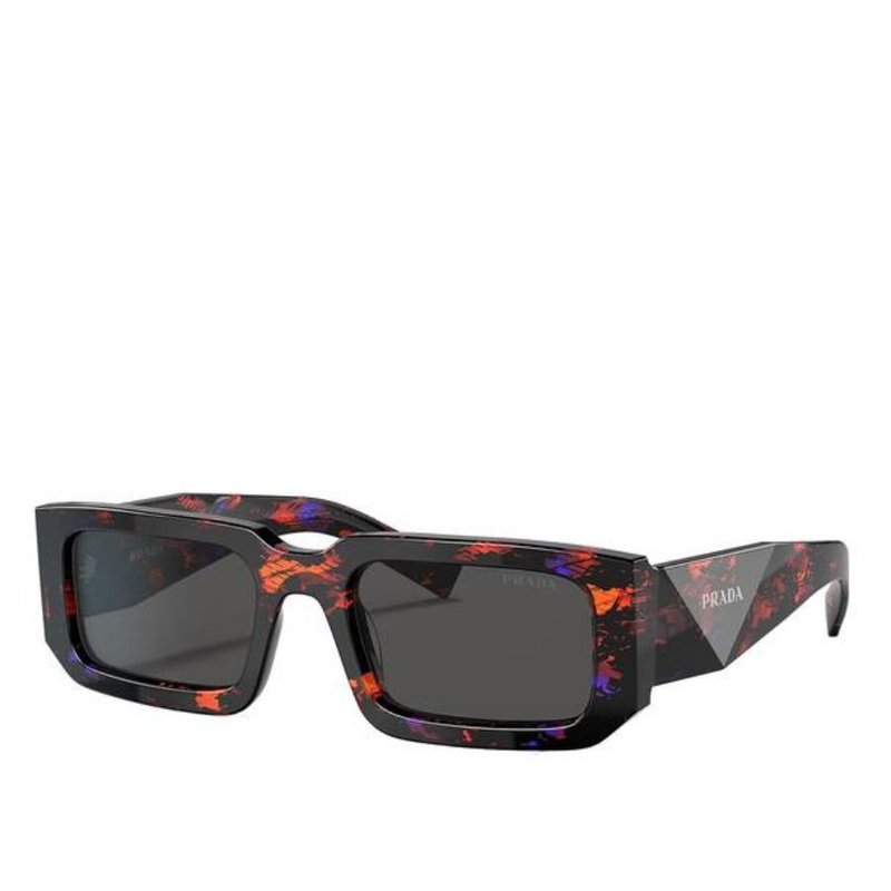 Shop Prada Rectangular Plastic Sunglasses With Grey Solid Color Lens In Orange