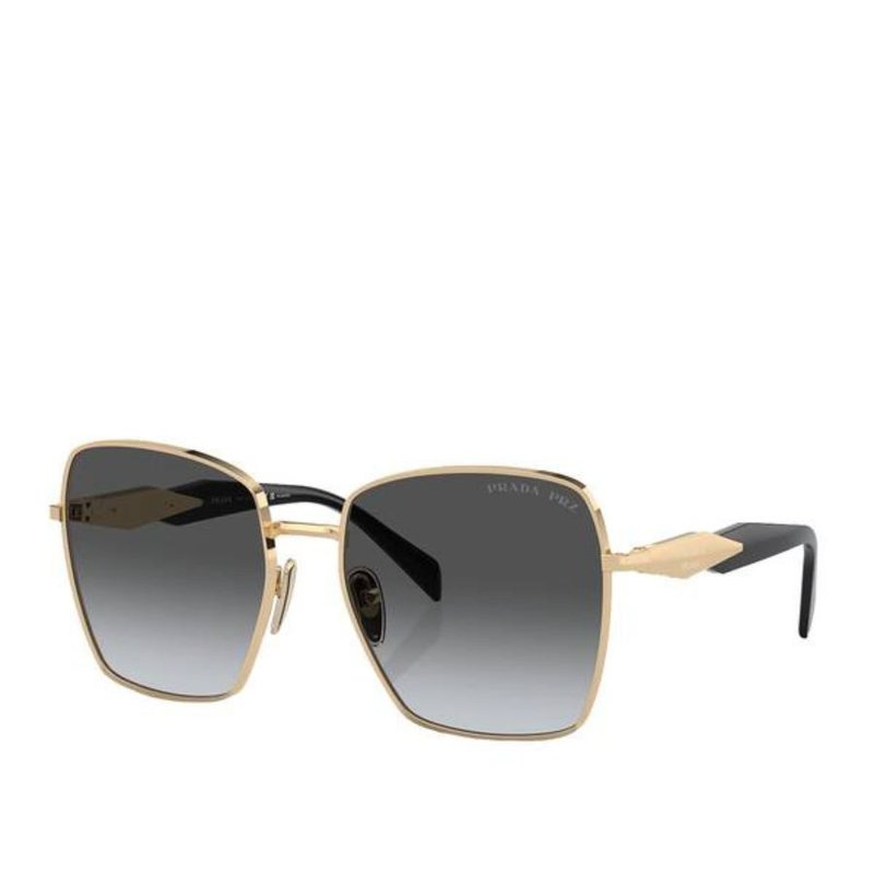 Shop Prada Square Metal Sunglasses With Grey Gradient Lens In Gold